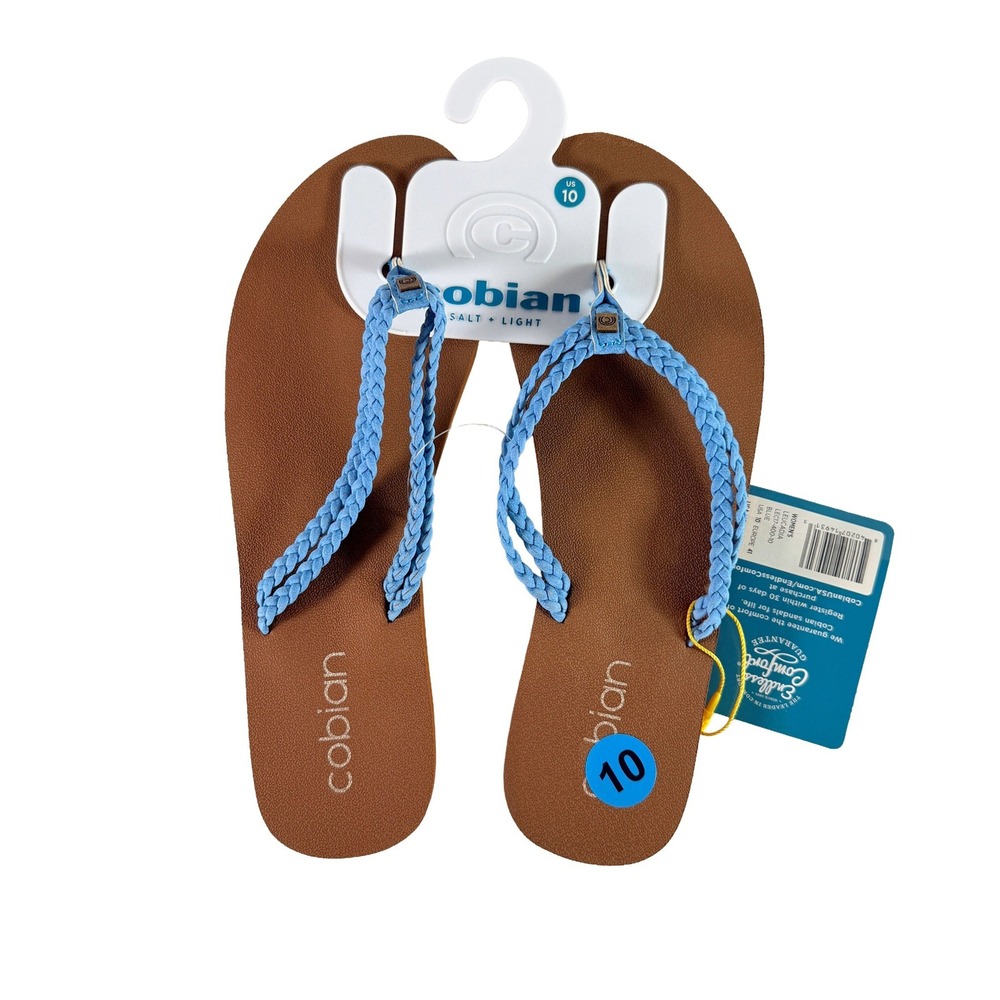 Cobian Leucadia Braided Flip Flops Blue Tan Womens Size 10 Beach Sandals NWT